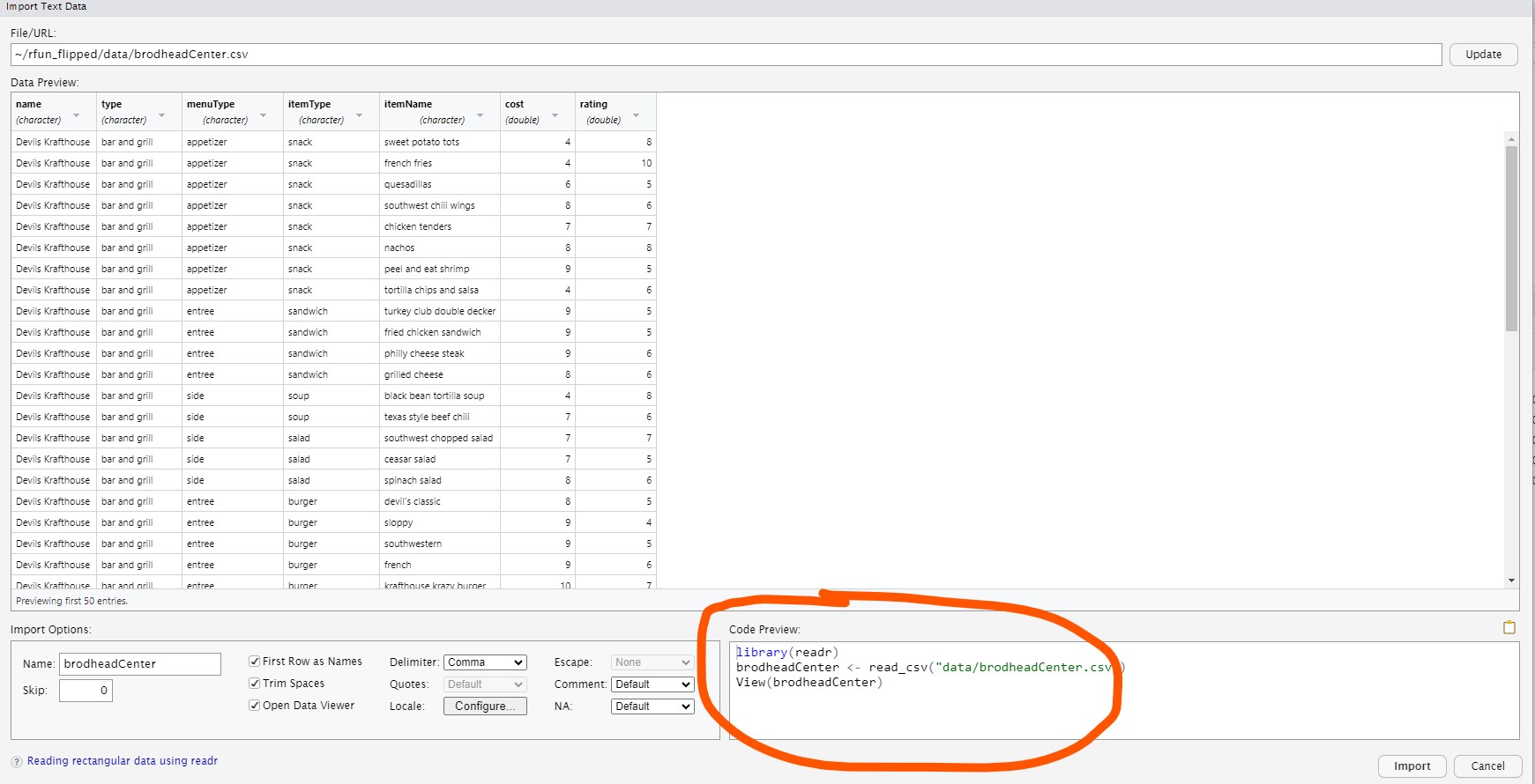 Easily write import data function